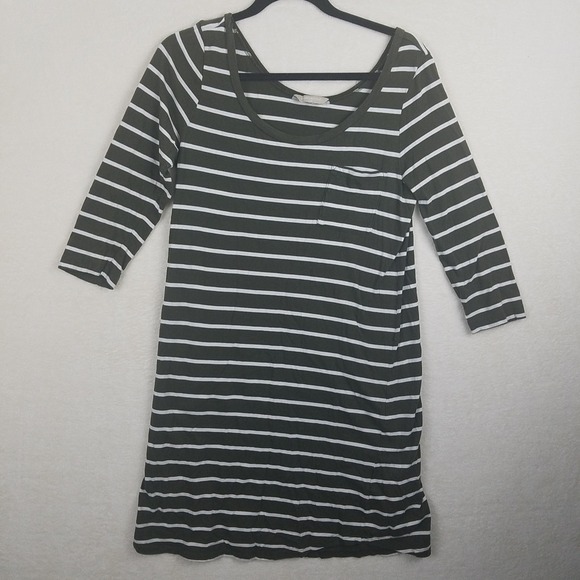 Banana Republic Green White Stripe 3/4 Sleeve Pocket Dress Women L casaul cotton - Picture 2 of 4